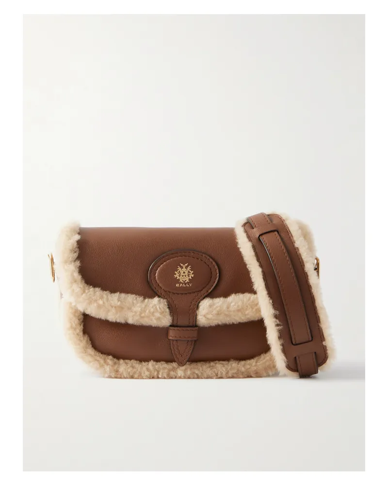 Bally Shearling-trimmed Leather Shoulder Bag - Brown Brown