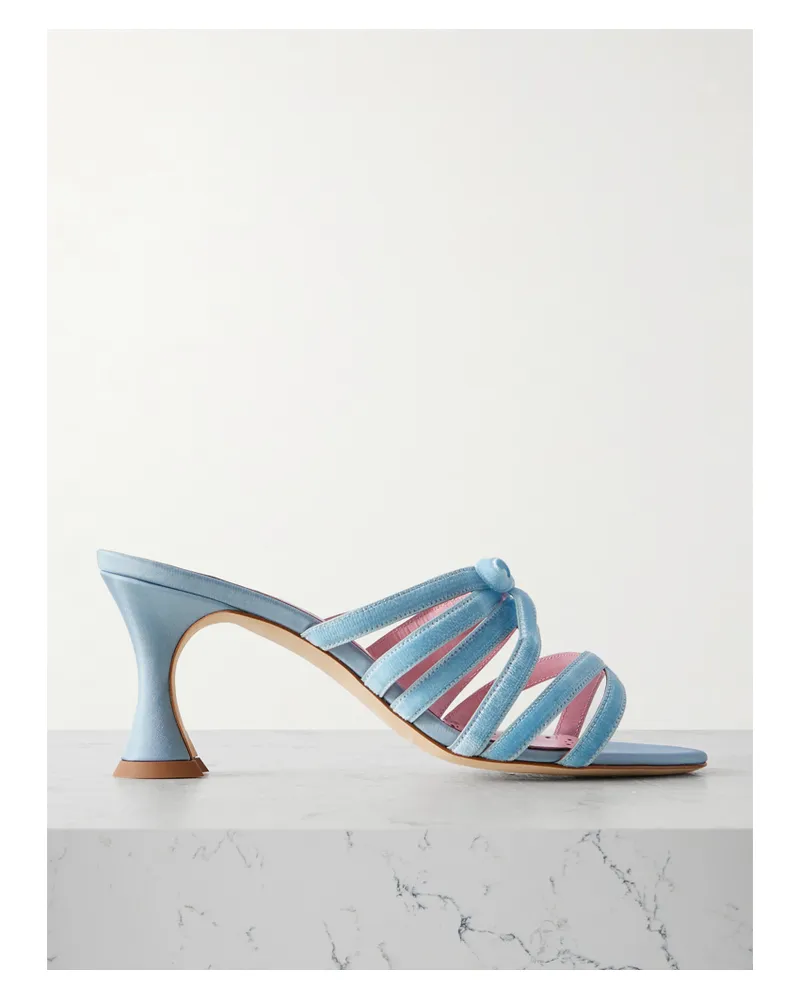 Manolo Blahnik Clementel 70 Velvet And Satin Mules - Blue Blue