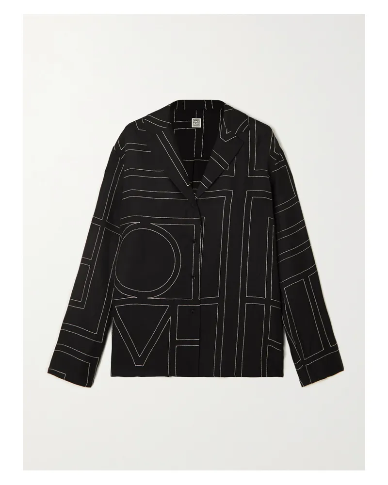 Totême Embroidered Silk-twill Shirt - Black Black