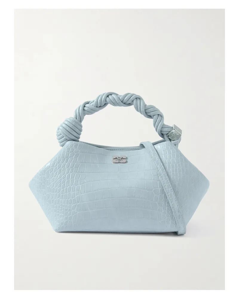 Ganni Bou Braided Croc-effect Recycled-leather Shoulder Bag - Blue Blue
