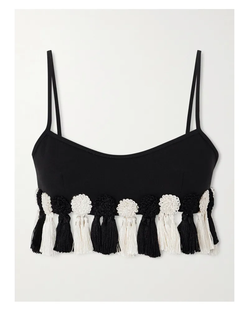 BODE Folly Bustier Aus Woll-crêpe Mit Troddeln - Schwarz Schwarz