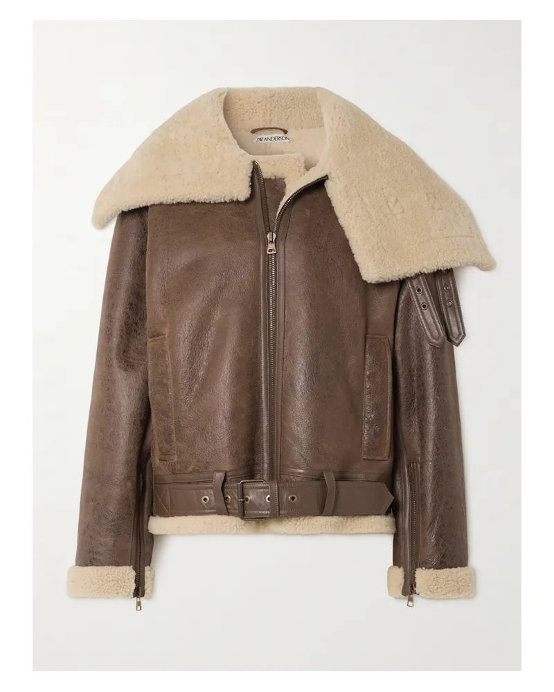 J.W.Anderson Oversized Belted Shearling Jacket - Brown Brown