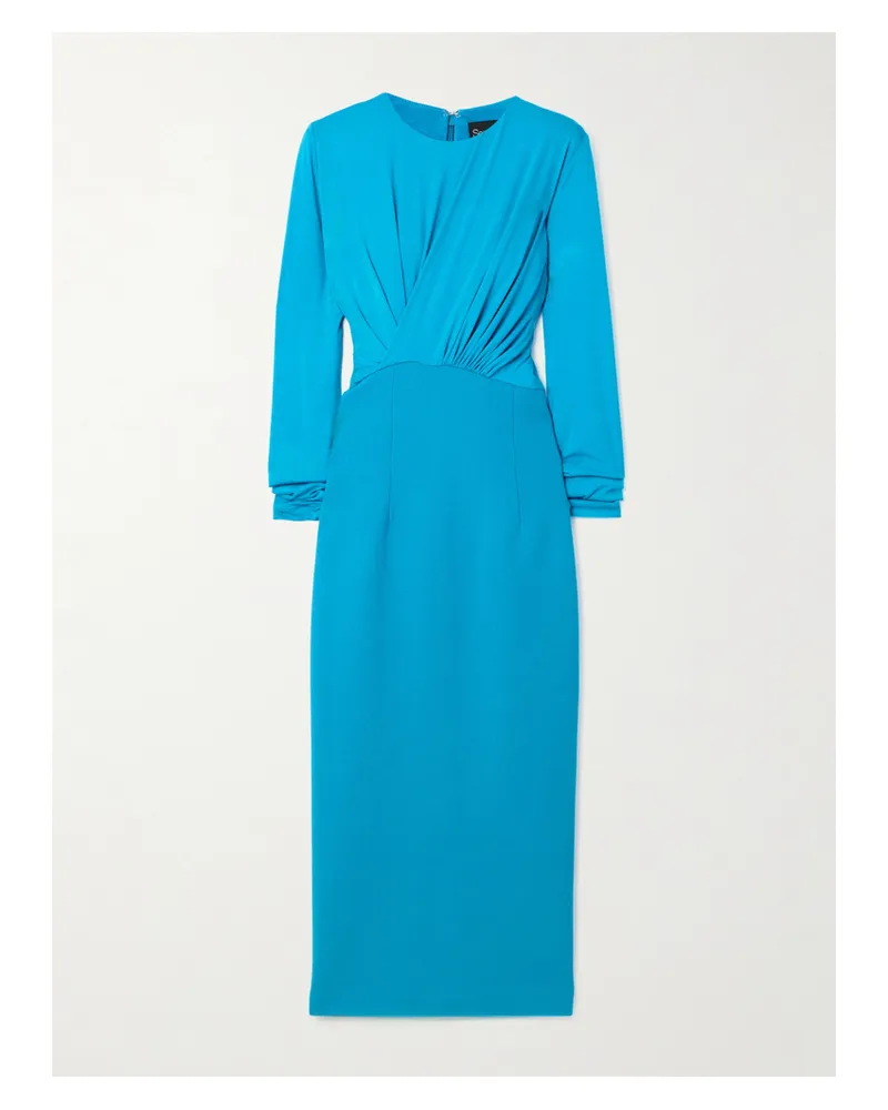 Sergio Hudson Midikleid Aus Stretch-bambusviskose Und Woll-jersey Mit Raffungen - Blau Blau