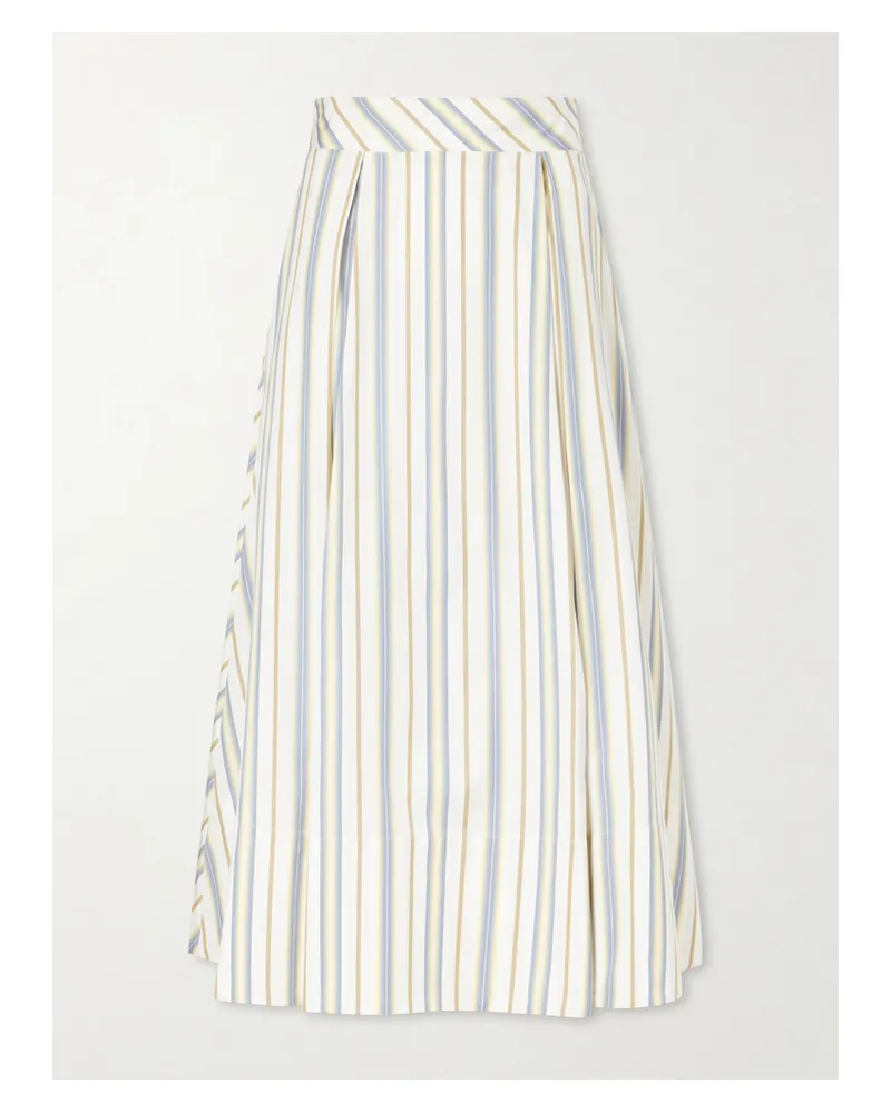 Thierry Colson Wynona Pleated Striped Cotton-gabardine Midi Skirt - Neutrals Neutrals