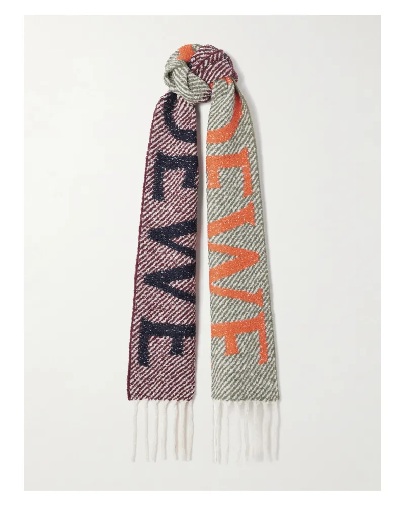 Loewe Schal Aus Bouclé Aus Einer Alpakawollmischung Mit Intarsienmuster Und Fransen - Mehrfarbig Mehrfarbig