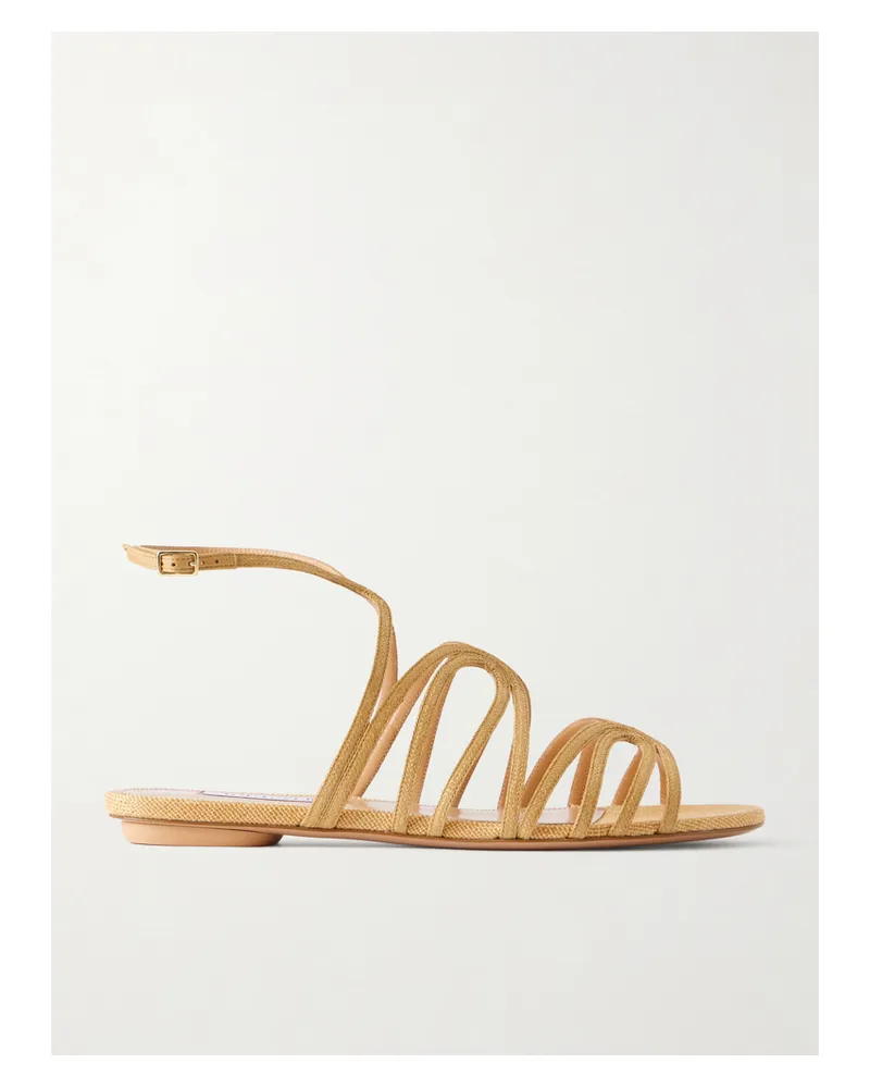 Aquazzura Serenade Raffia Flat Sandals - Neutrals Neutrals