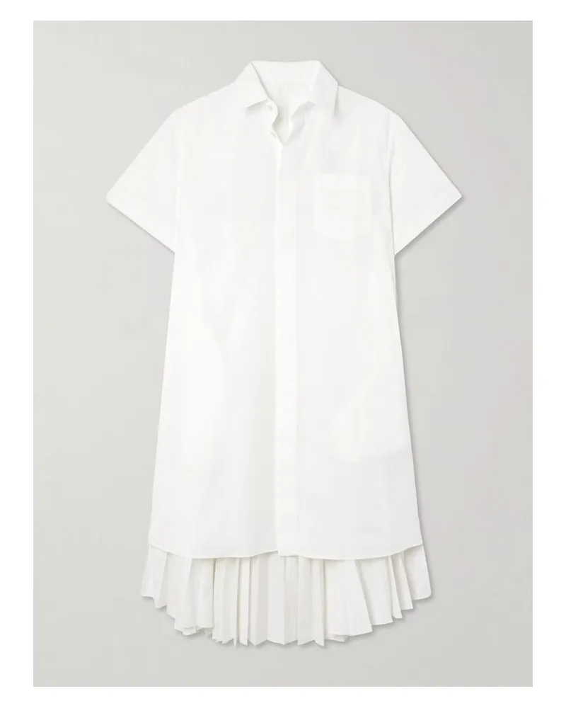 Sacai Mehrlagiges Midi-hemdblusenkleid Aus Popeline Mit Falten - Weiß Weiß