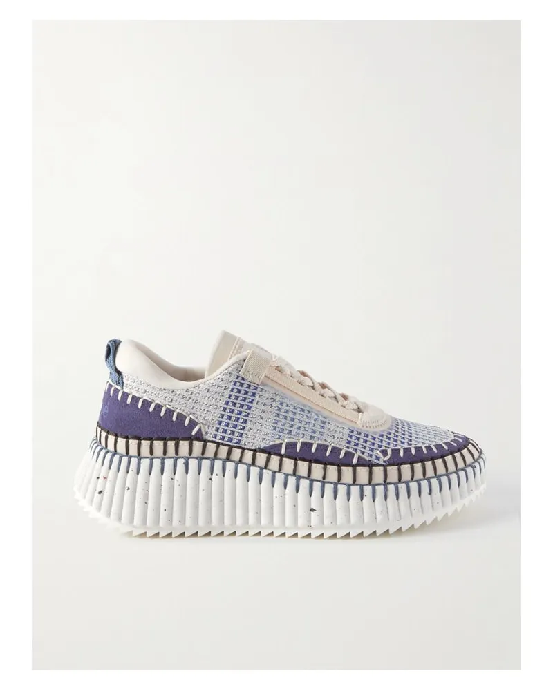 Chloé Nama Sneakers Aus Veloursleder Und Recyceltem Mesh Mit Stickereien - Blau Blau