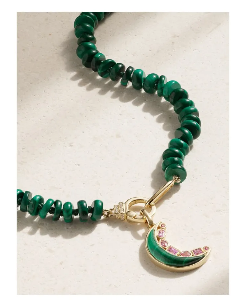 Sorellina Mini Crescent Kette Mit Malachiten, Saphiren Und Details Aus 18 Karat Gold Gold