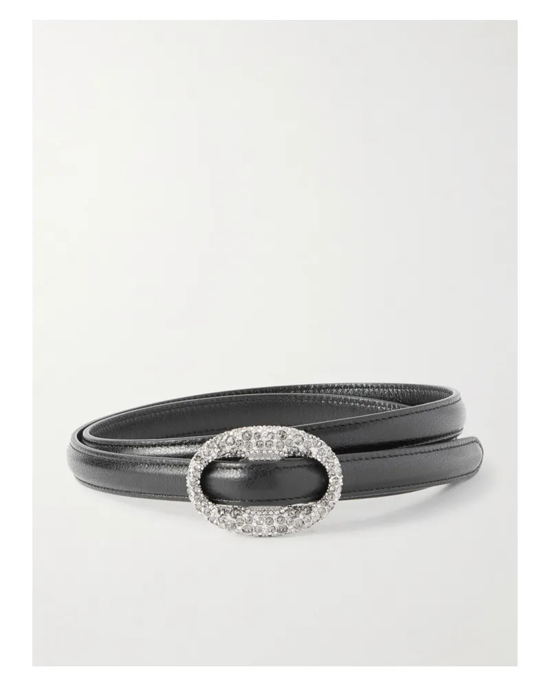 Saint Laurent Crystal-embellished Leather Belt - Black Black