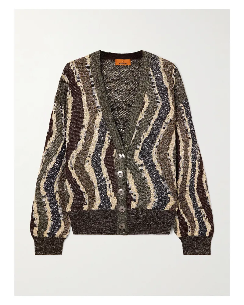 Missoni Cardigan Aus Gestreiftem Jacquard-strick Mit Pailletten In Metallic-optik - Braun Braun