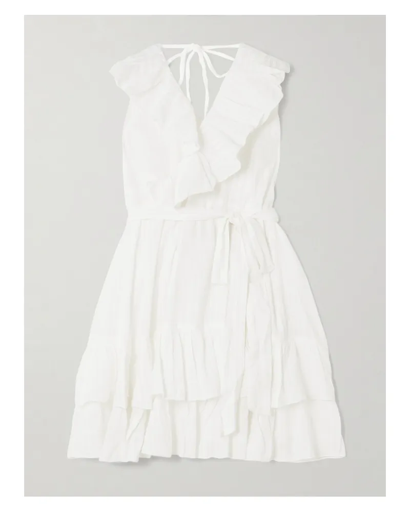 Melissa Odabash Molly Mini-wickelkleid Aus Bestickter Baumwolle Mit Volants - Weiß Weiß