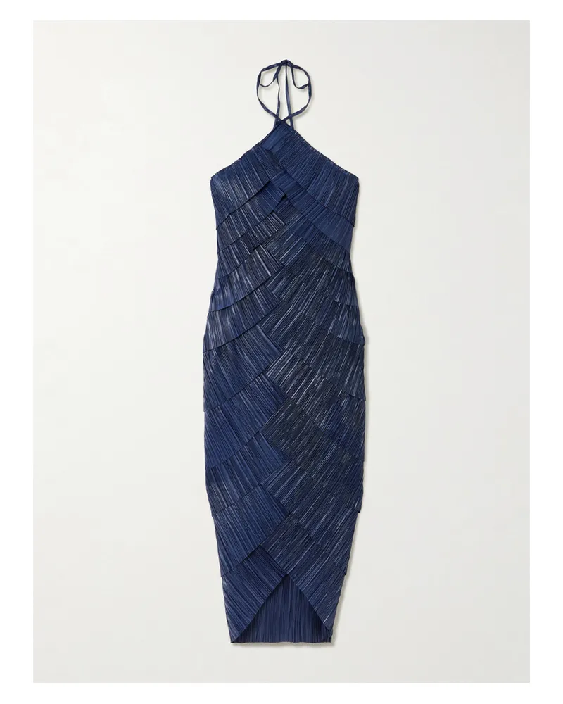Cult Gaia Patrizia Asymmetric Layered Plissé-satin Midi Halterneck Dress - Blue Blue