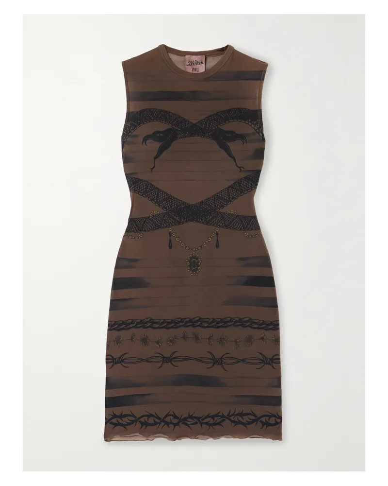 Jean Paul Gaultier Knwls Minikleid Aus Bedrucktem Stretch-strick - Braun Braun