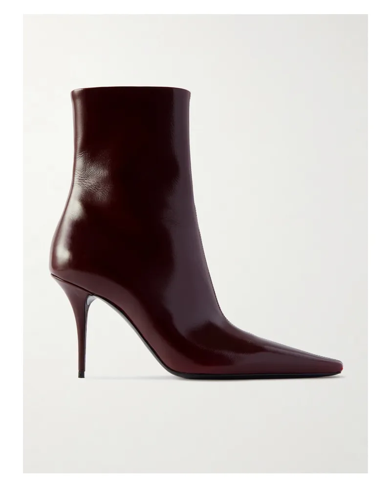 Saint Laurent Ashley Polished-leather Ankle Boots - Burgundy Burgundy