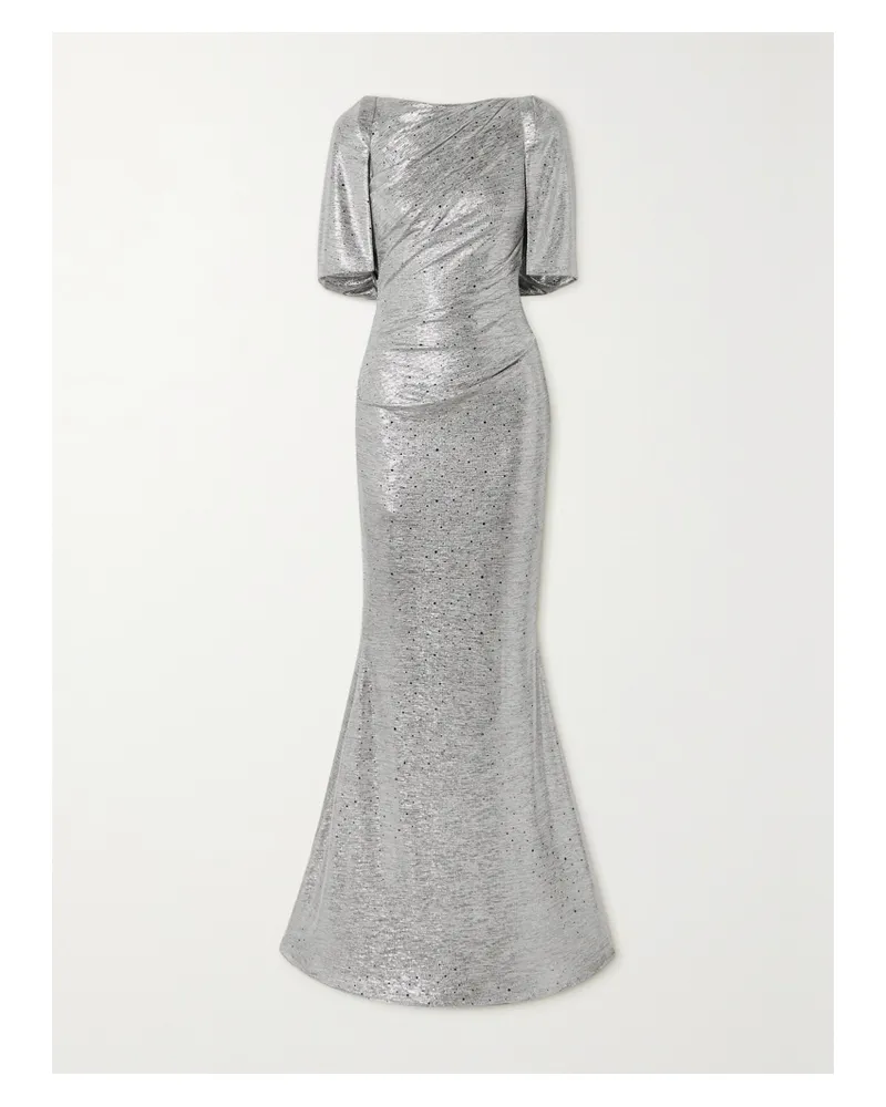 Talbot Runhof Robe Aus Verziertem Stretch-jersey Mit Raffungen Und Cape-effekt In Metallic-optik - Silber Silber
