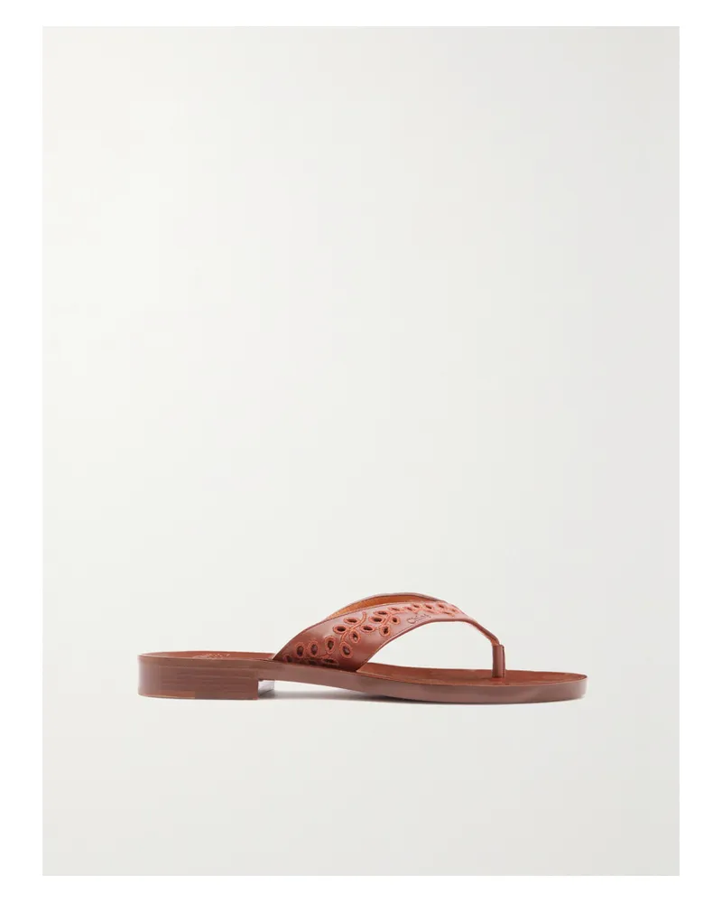 Chloé Net Sustain + Eres Zehensandalen Aus Leder Mit Lochstickerei - Braun Braun