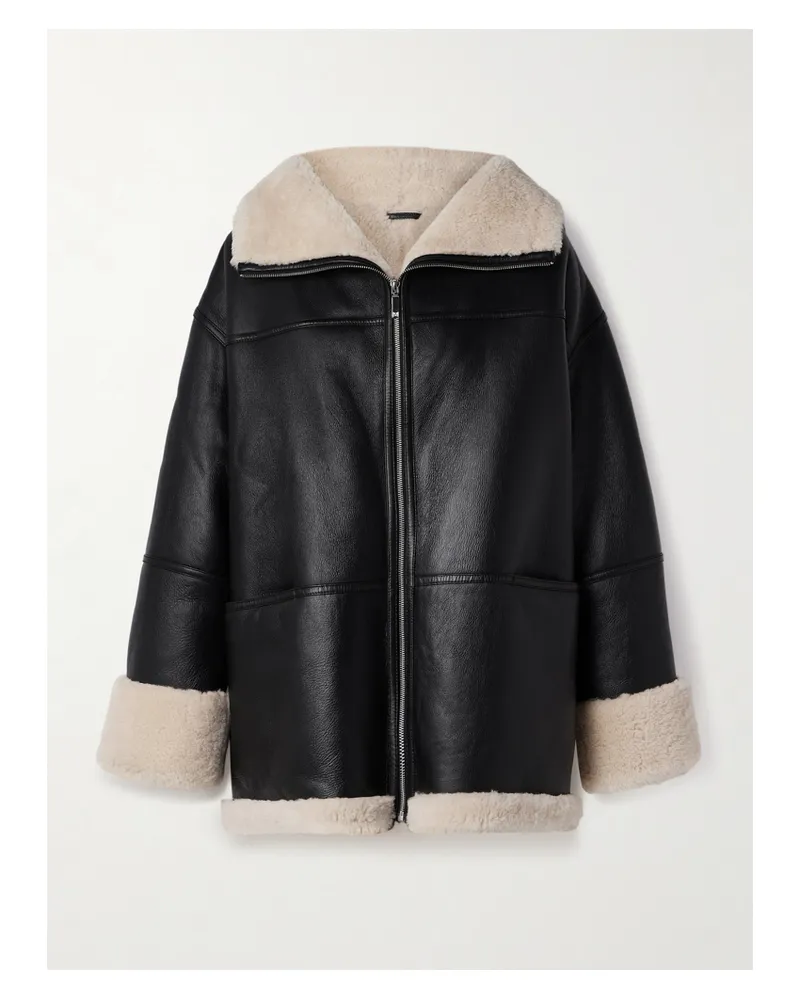 Totême Two-tone Shearling Jacket - Black Black