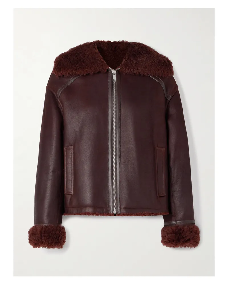 Yves Salomon Shearling-trimmed Leather Jacket - Burgundy Burgundy
