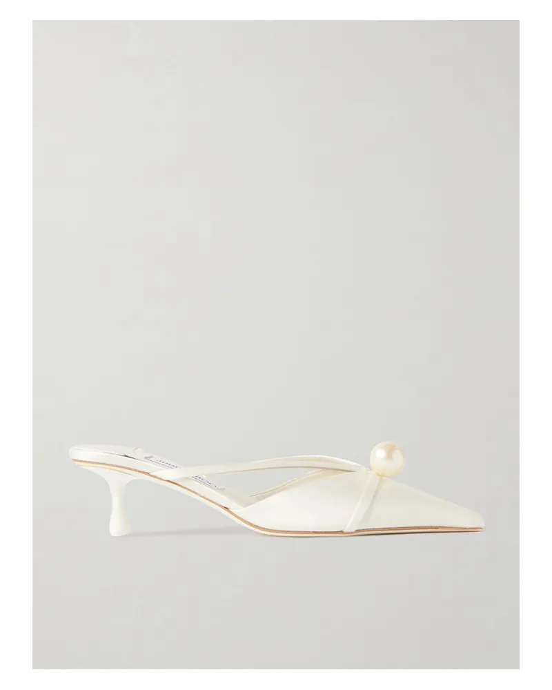 Jimmy Choo Sana 50 Faux Pearl-embellished Satin Mules - Ivory Ivory