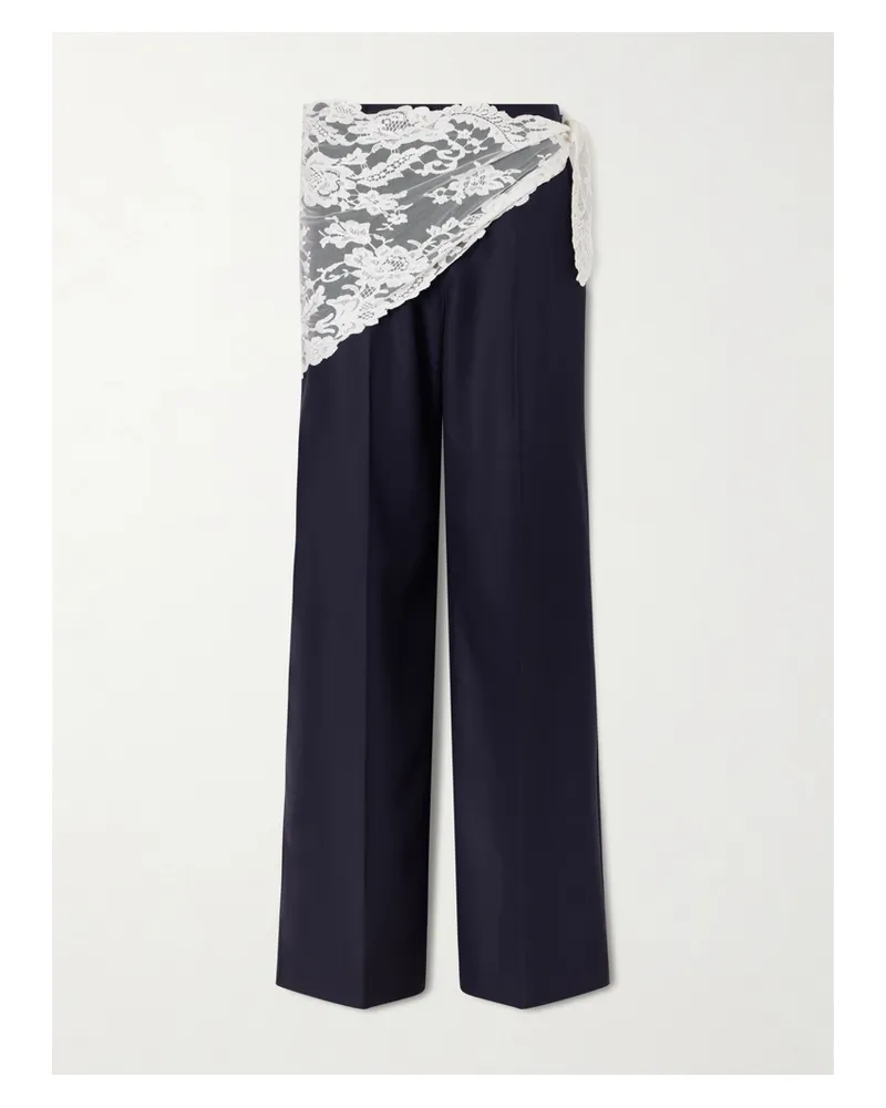 Sea Fiora Tropical Wool-blend Wide Leg Pants - Blue Blue