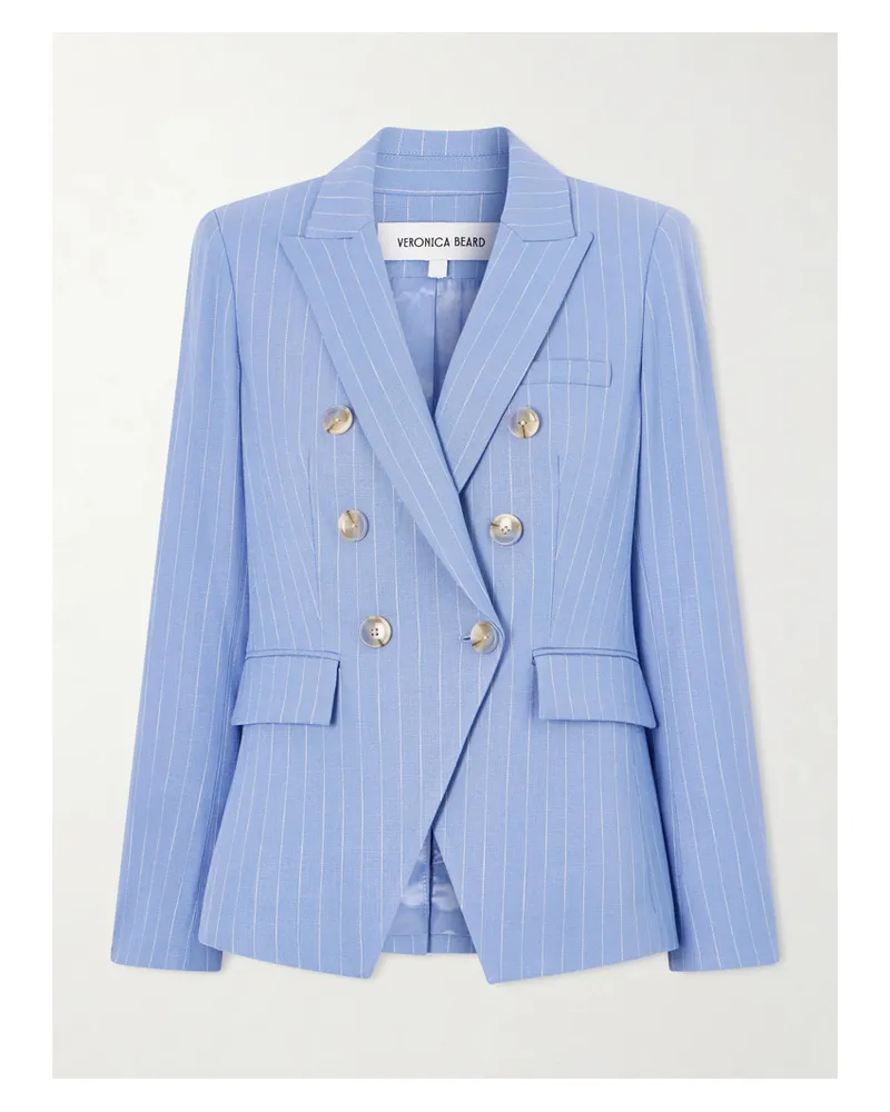 Veronica Beard Miller Double-breasted Pinstriped Woven Blazer - Blue Blue