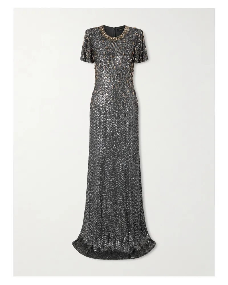 Jenny Packham Serenity Crystal-embellished Sequined Crepe Gown - Silver Silver