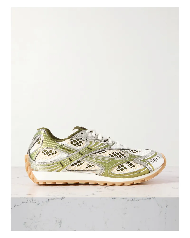 Bottega Veneta Orbit Sneakers aus Mesh, Netzmaterial und Gummi in Metallic-optik Wollweiß