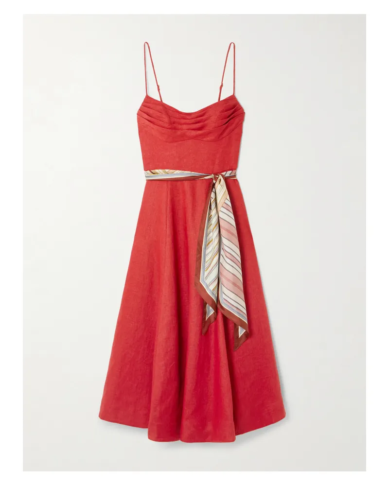Zimmermann Rebellion Scarf-detailed Linen Midi Dress - Red Red