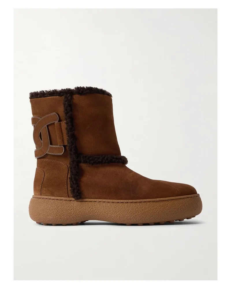 TOD'S Ankle Boots Aus Veloursleder Mit Lederbesätzen Und Shearling-futter - Braun Braun