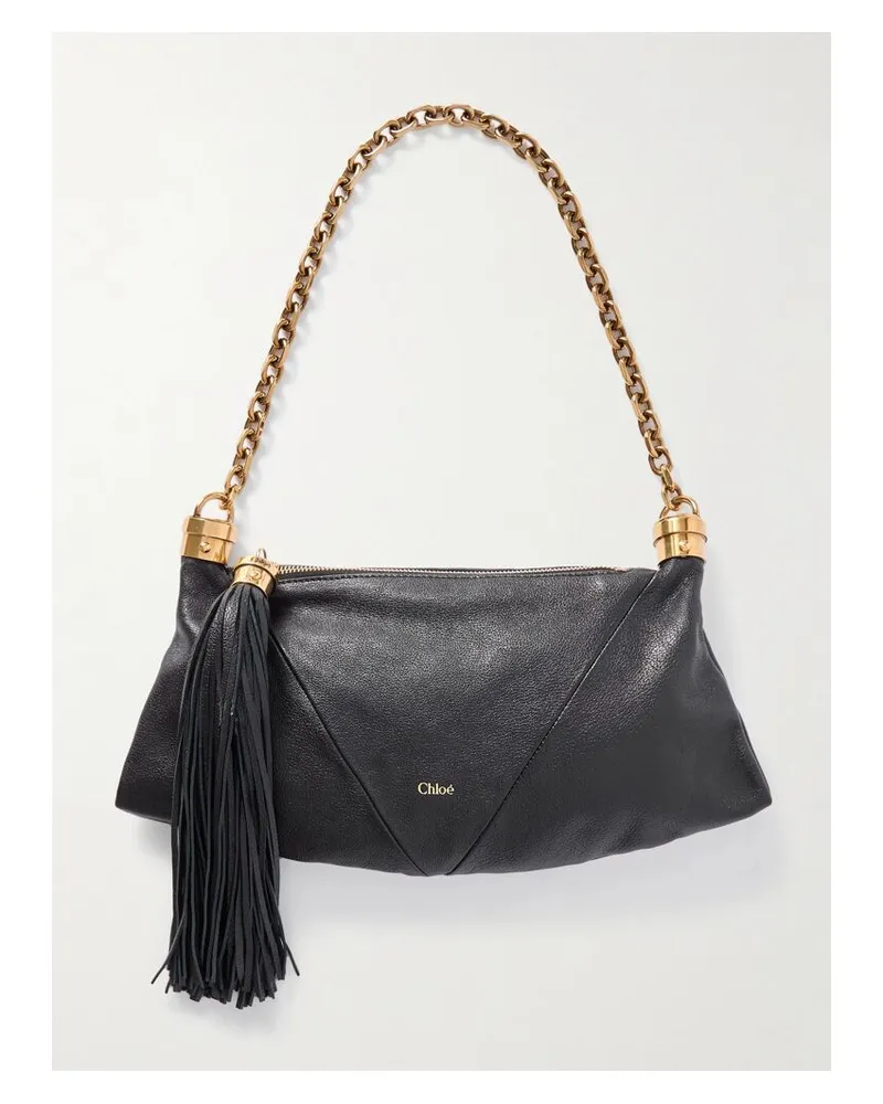 Chloé Schultertasche Aus Strukturiertem Leder Mit Troddel - Schwarz Schwarz