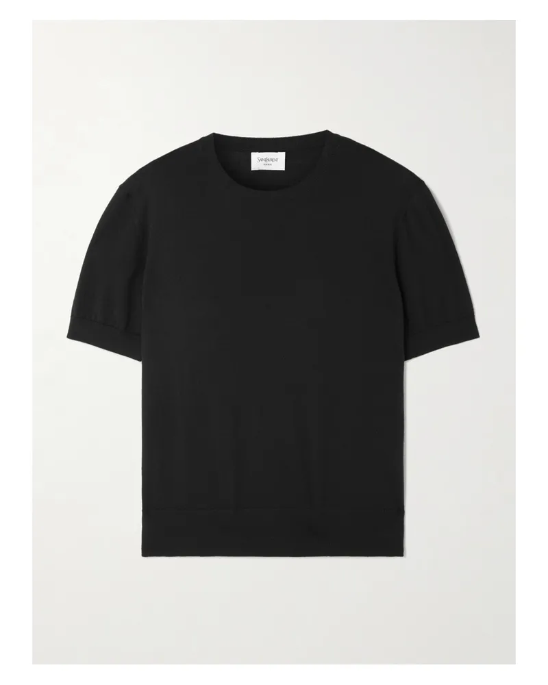 Saint Laurent Cropped Wool T-shirt - Black Black