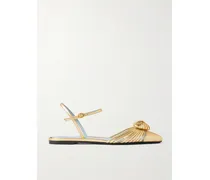 Royal Vlogo Embellished Metallic Leather Slingback Flats - Gold