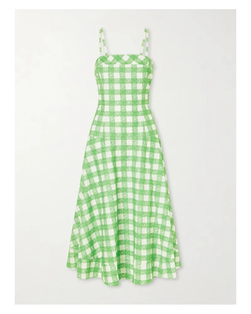 Rosie Assoulin Drope Me A Note Checked Cotton Midi Dress - Green Green