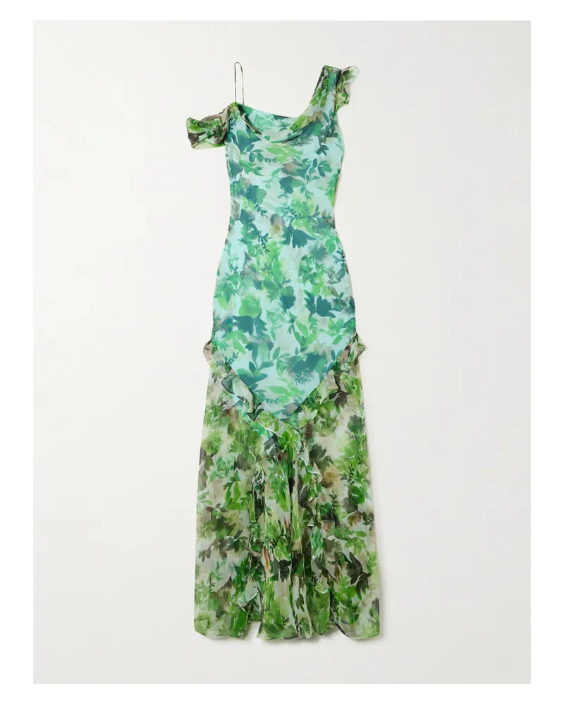 Saloni Seema Maxikleid Aus Bedrucktem Seidenchiffon Mit Volants - Grün Grün