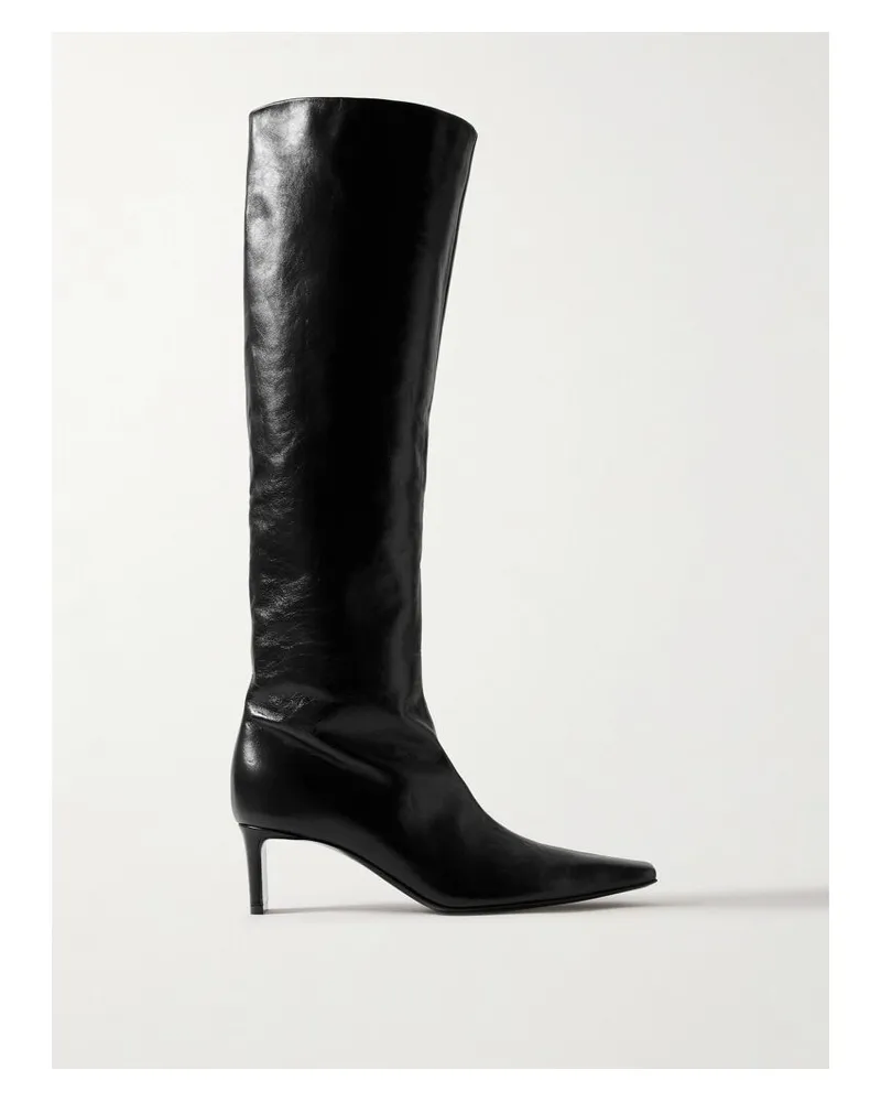 KHAITE Ona Kniehohe Stiefel Aus Leder In Knitteroptik - Schwarz Schwarz