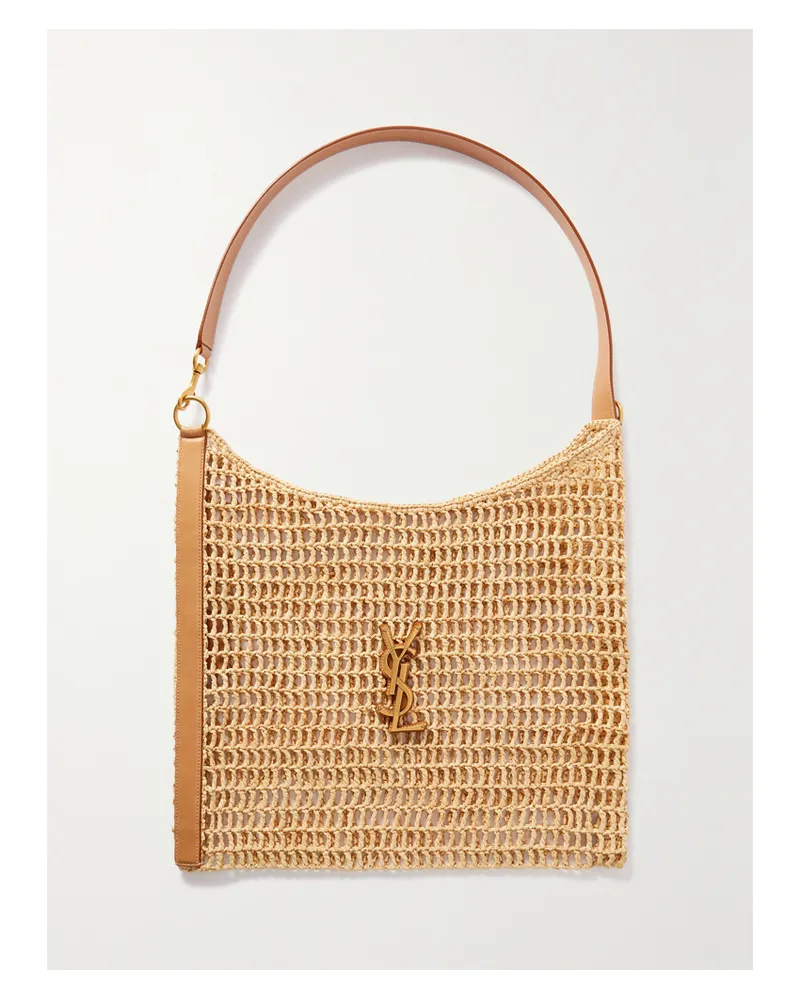 Saint Laurent Oxalis Leather-trimmed Raffia Shoulder Bag - Neutrals Neutrals