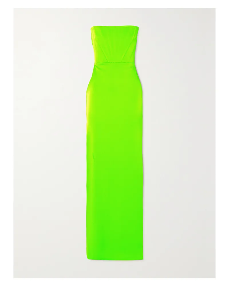 Alex Perry Benton Schulterfreies Maxikleid Aus Neongrünem Satin-crêpe Grün