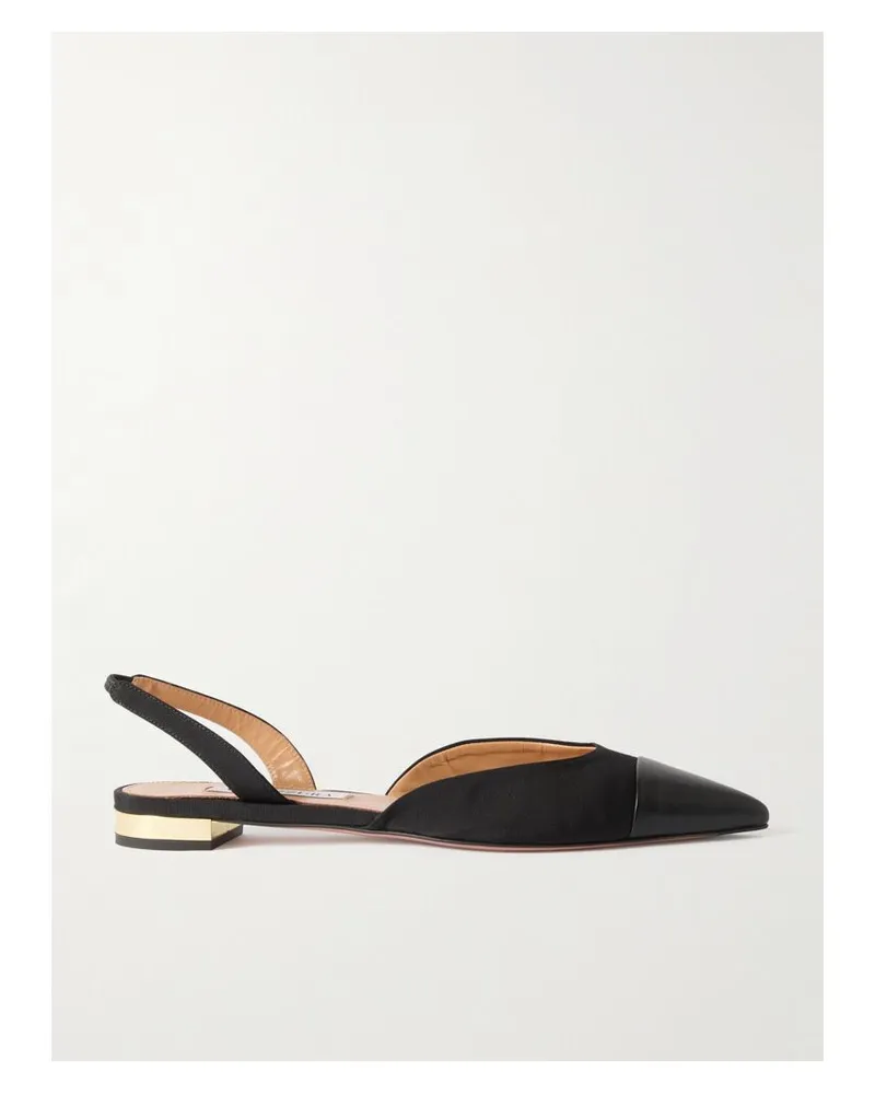 Aquazzura Milanese Flache Slingback-schuhe Aus Ripsband Mit Lederbesatz - Schwarz Schwarz