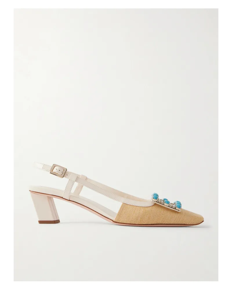 Roger Vivier Belle Vivier 45 Leather-trimmed Embellished Slingback Pumps - Neutrals Neutrals