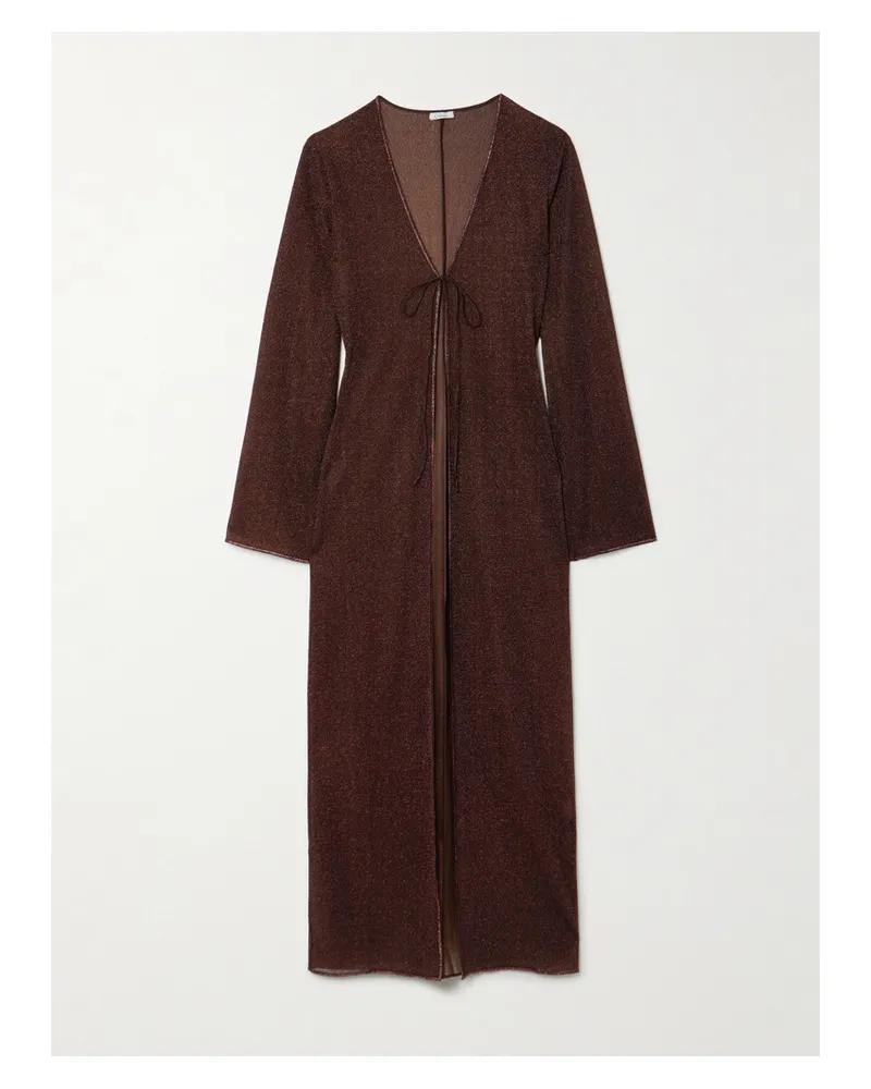 Oséree Lumière Tie-detail Metallic Stretch-knit Coverup - Brown Brown