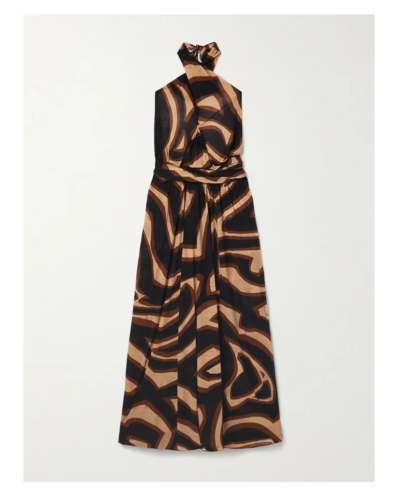 Emilio Pucci Neckholder-maxikleid Aus Bedrucktem Jersey Aus Einer Wollmischung Mit Raffungen - Gold Gold