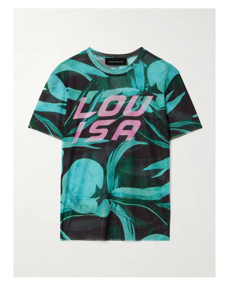 Louisa Ballou T-shirt Aus Bedrucktem Stretch-mesh - Blau Blau