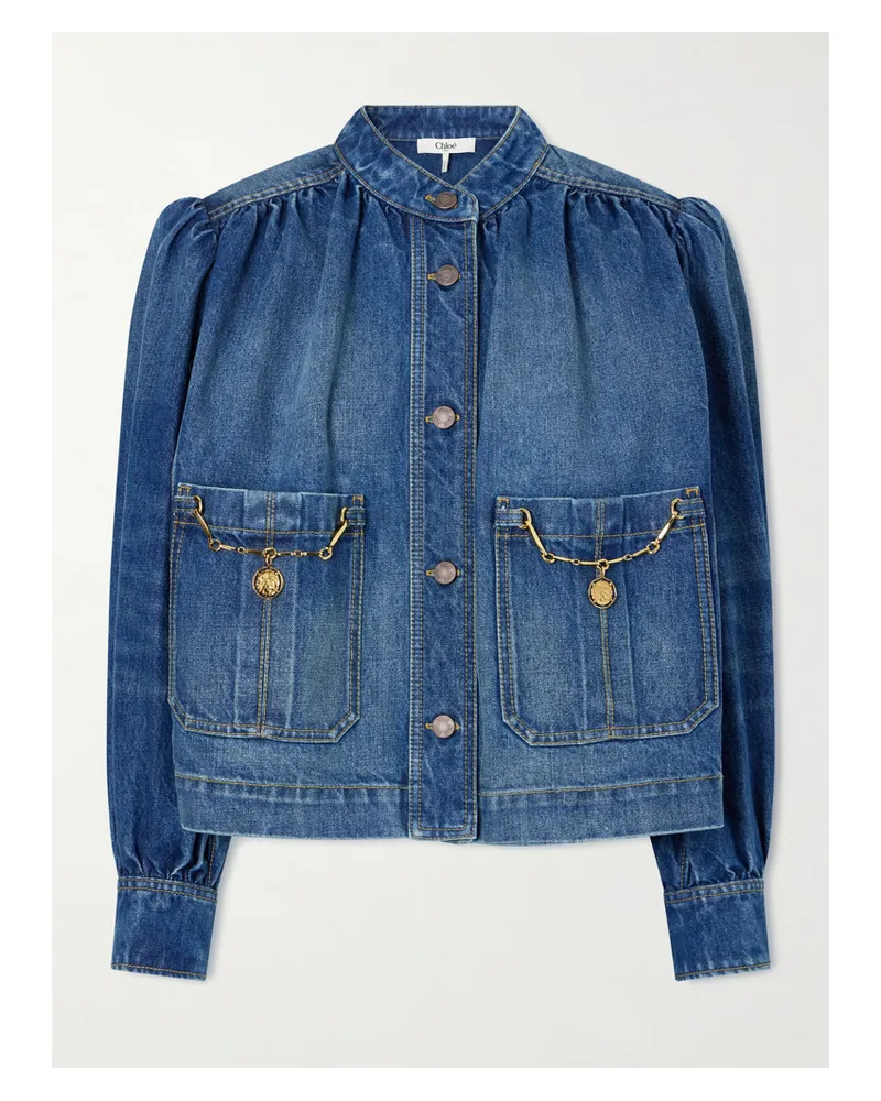 Chloé Embellished Organic Denim Jacket - Blue Blue