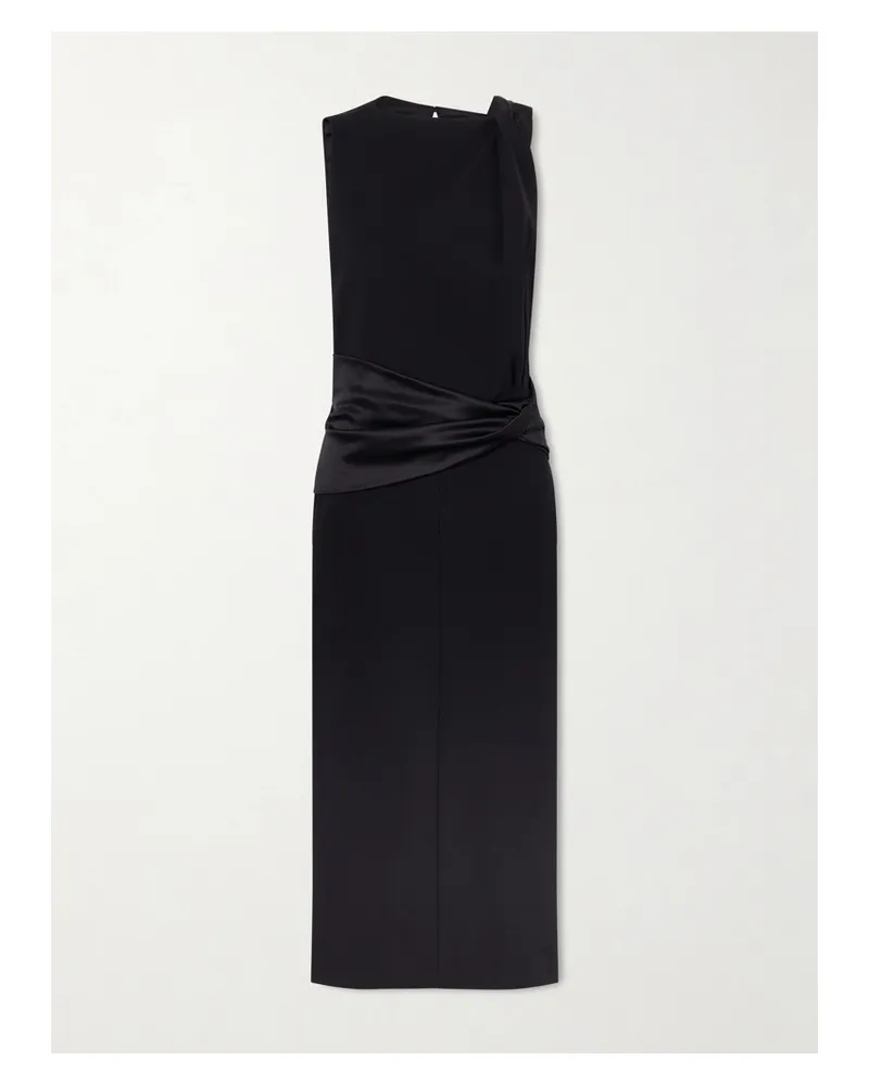 Lanvin Open-back Draped Satin-trimmed Jersey Midi Dress - Black Black