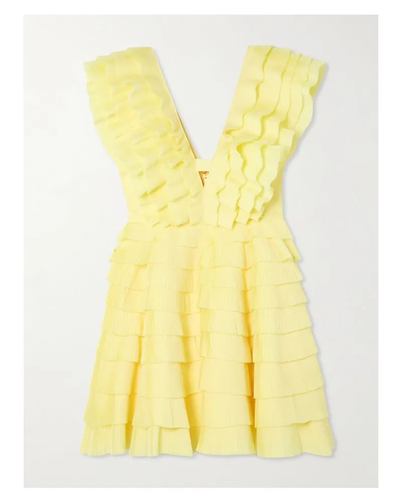Aje. Reflection Minikleid Aus Plissiertem Crêpe Mit Stufen - Gelb Gelb