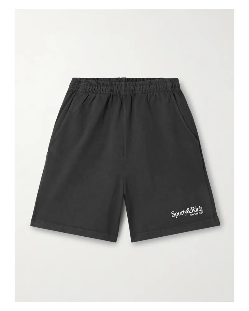 SPORTY & RICH Shorts Aus Baumwoll-jersey Mit Print - Schwarz Schwarz