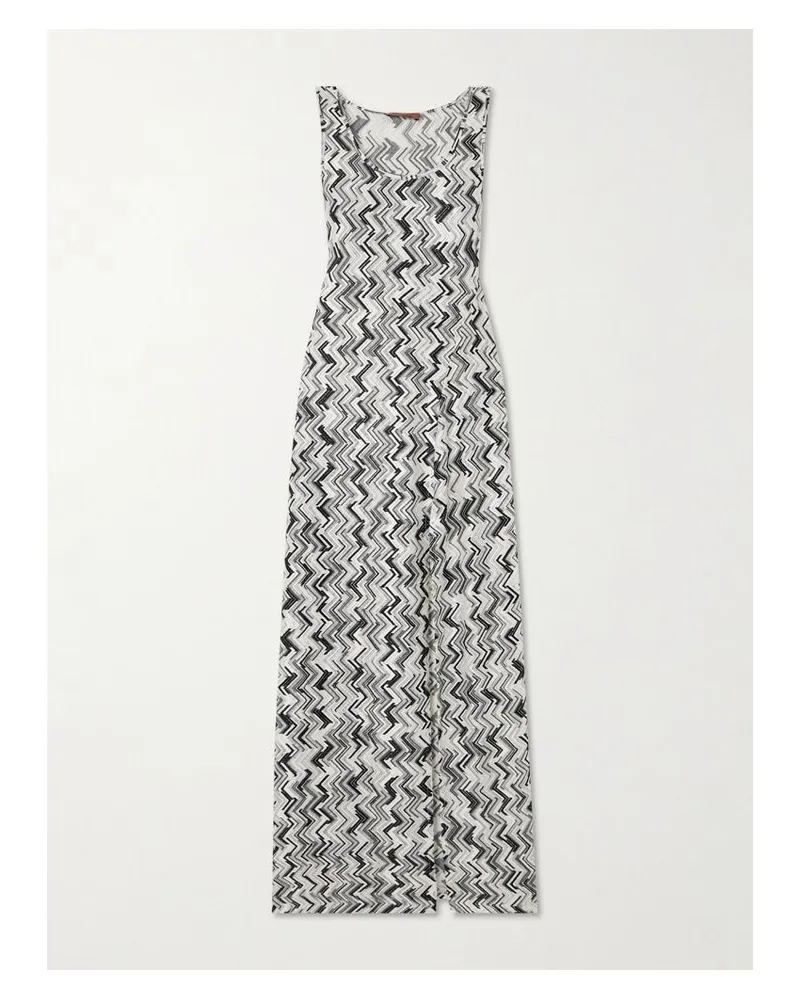 Missoni Strandkleid Aus Gestreiftem Häkelstrick Mit Stickereien - Weiß Weiß