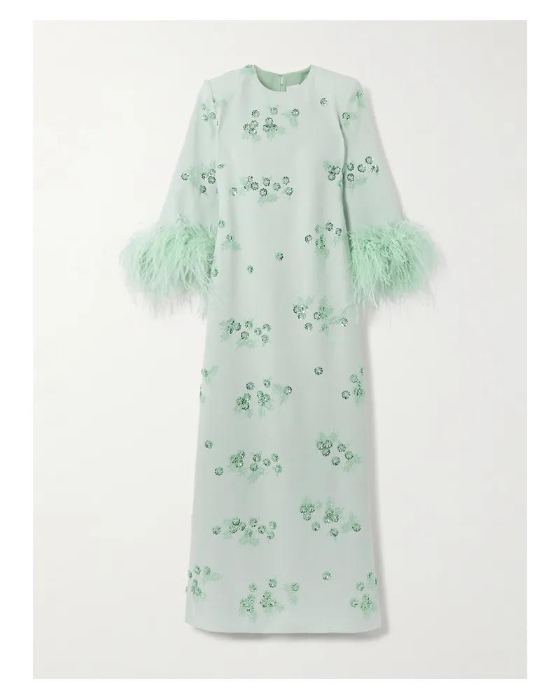 Huishan Zhang Elias Robe Aus Recyceltem Strukturiertem Jersey Mit Verzierungen Und Federn - Grün Grün