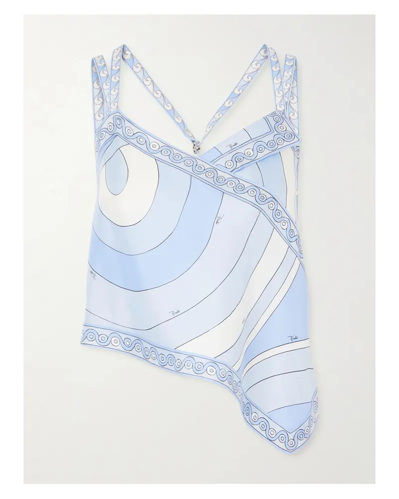 Emilio Pucci Cropped Printed Silk Twill Top - Blue Blue